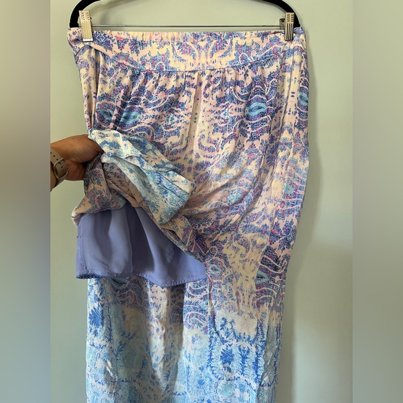 Maeve by Anthropologie 100% Silk Maxi Skirt‎ Watercolor Boho Purple Blue Large - Picture 9 of 9